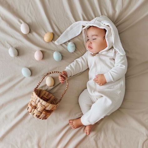 40+ First Easter Baby Photo Shoot Ideas You Can Do at Home Baby Photo Shoot Ideas, Baby Easter Pictures, Rabbit Hoodie, Baby Holiday Photos, Easter Baby Photos, Baby Boy Easter Outfit Infants, Decorated Easter Eggs, Easter Romper, Baby Boy Easter