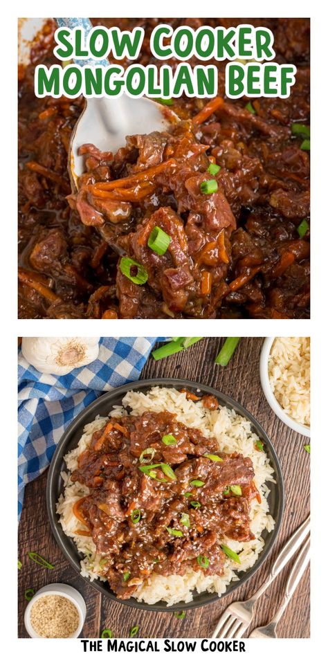 Make Slow Cooker Mongolian Beef to feed a crowd instead of paying for takeout! My recipe features flank steak and a homemade Mongolian sauce. Mongolian Beef Crock Pot, Mongolian Sauce, Slow Cooker Mongolian Beef, Mongolian Beef Recipe, Slow Cooker Steak, Beef Flank Steak, Slow Cooker Stuffed Peppers, Mongolian Beef Recipes, Flank Steak Recipes