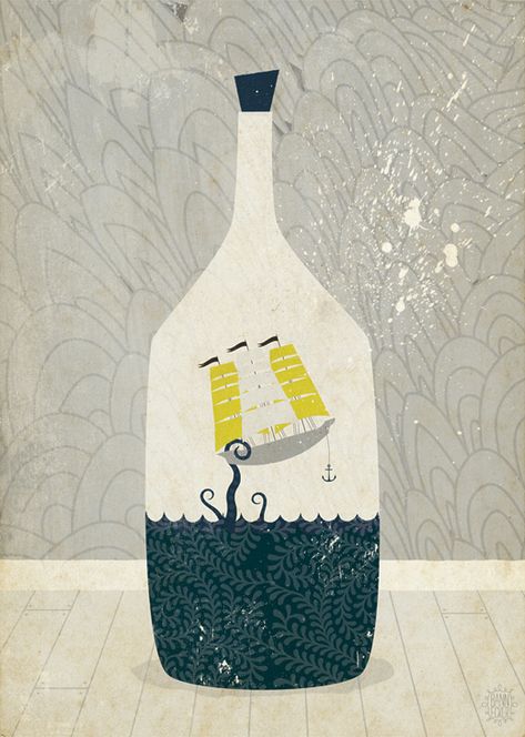 6a010536aa2296970c0120a74f3dff970b-800wi (519×728) 2023 Illustration, Bottle Illustration, Ship In A Bottle, Message In A Bottle, A Ship, Whimsical Illustration, Guest Bath, Kraken, Illustration Drawing