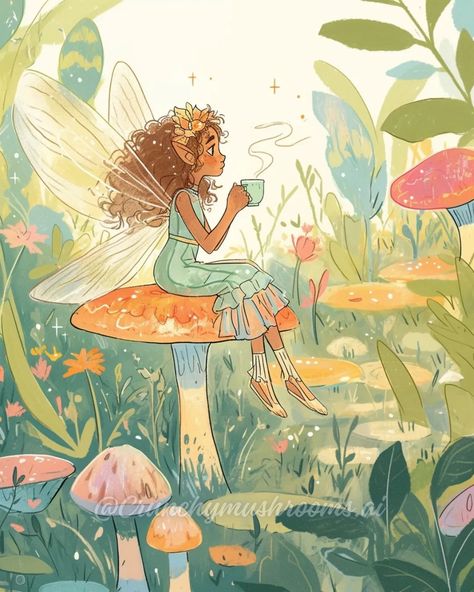 Happy Friday Everyone✨💚 I'm a bit tired this morning and tiny human is using every ounce of energy to fight a nap🫠 Y'all have a lovely day! Hopefully we can all get some rest today😂🫶 . . . #aiartisart #niji #morningvibes Witches And Fairies, Fairy Illustration Art, Rest Illustration, Cloud Fairy, Coloured Drawings, Fairy School, Fairy Vibe, Tea Witch, Elf Drawings