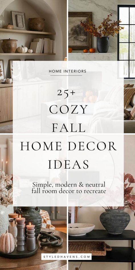 Searching for cozy fall home decor? We bet a *venti* PSL you'll be obsessing over these neutral fall decor ideas as much as we are! In 2024, modern fall decor trends are full of deep jewel tones & moody fall room decor - and we are *here* for it! Whether you just want to browse some pretty fall decor inspiration, or want to plan your fall house decor /c fall apartment decor in advance - *these* are the simple fall home decor ideas you need to see! (+Fall living room decor, fall mantle decor) Simple Fall Decor Diy, Fall Decor For Living Room, Indoor Fall Decor Ideas, Modern Farmhouse Fall Decor, Living Room Decor Fall, Neutral Fall Decor Ideas, Fall Shelf Decor, Fall Apartment, Elegant Fall Decor