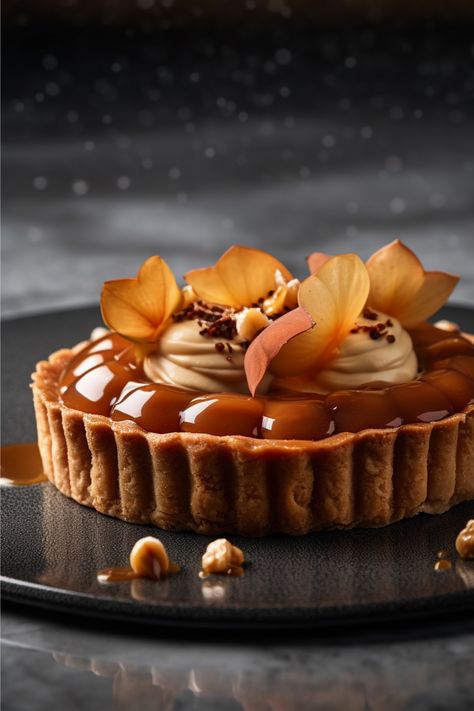 If you're a fan of sweet and indulgent desserts, then you're going to love this Dulcey apple and hazelnut caramel tart. This luxurious tart combines the rich and creamy flavors of Dulcey chocolate with the tartness of apples and the crunch of hazelnuts, all nestled in a crisp buttery tart crust. It's a showstopper dessert that's perfect for impressing guests or treating yourself. Chocolate And Apple Desserts, Acotar Dessert, Desserts For Guests, Fancy Tarts Desserts, Autumn Tarts, French Tart Recipes, Tart Decorating Ideas, Fancy Tarts, Caramel Apple Tart