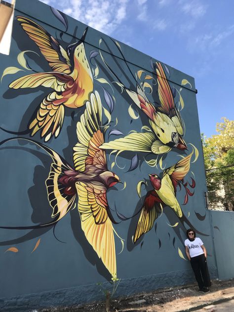 A Flurry of Feathers and Leaves Surround Spirited Birds in Fio Silva’s Vivid Murals | Colossal Animal Mural, Colorful Murals, Colossal Art, Graffiti Murals, Time Painting, Murals Street Art, Mural Wall Art, Mural Painting, Street Art Graffiti