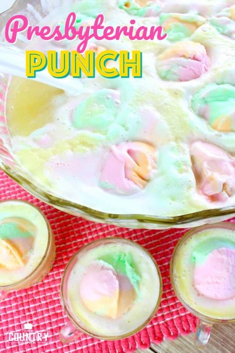 Unicorn Punch, Ice Cream Punch, Sherbet Punch Recipes, Sherbet Punch, Frozen Limeade, Party Punch Recipes, Ice Cream Scooper, Punch Drinks, Country Cook