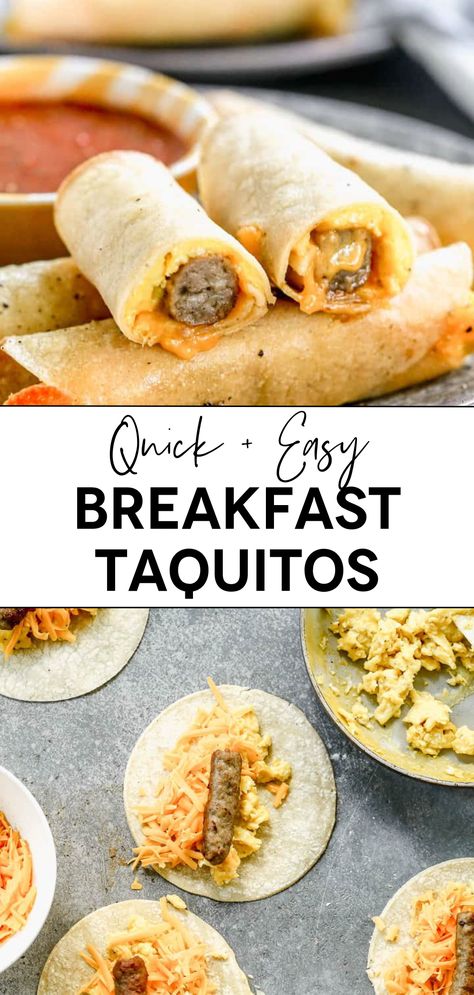 Egg-stuffed taquitos, a blend of scrambled eggs, cheese, and sausage, served as a tasty breakfast wrap, perfect for a make-ahead morning meal. Sandwich Pairings, Egg And Sausage Breakfast, Breakfast Taquitos, Egg And Sausage, Cheesy Breakfast, Morning Magic, Tastes Better From Scratch, Breakfast Prep, Tasty Breakfast