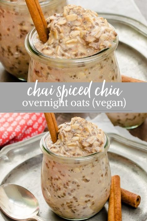 Overnight Oats With Almond Milk, Chai Overnight Oats, Creamy Overnight Oats, Chia Overnight, Chia Overnight Oats, Healthy Foods To Make, Vegan Overnight Oats, Spiced Chai, Oat Recipes Healthy