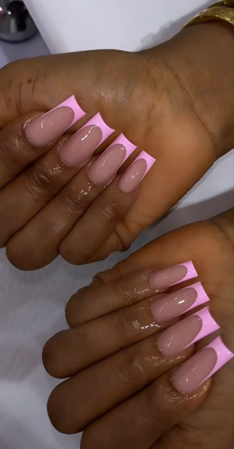 Pink Tip Nails, Pink French Tip, Pink French Nails, Colored Acrylic Nails, Girly Acrylic Nails, Pink French, French Tip Acrylic Nails, French Acrylic Nails, Short Square Acrylic Nails