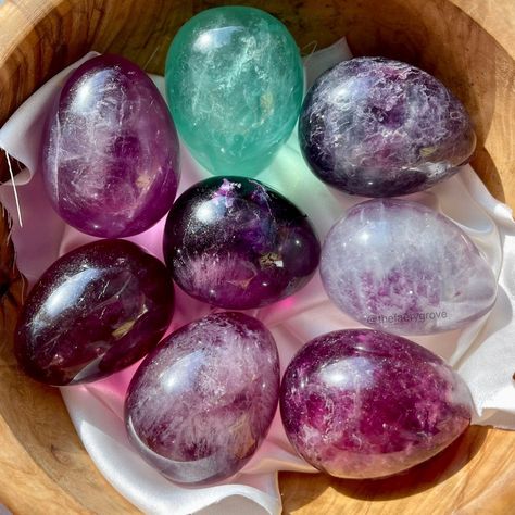 Everlasting Easter Eggs 🔮✨🥚The perfect addition to that special someone’s Easter basket 🧺🥚💕☀️ These gorgeous fluorite eggs are up for adoption 💜✨find them in the shop by scrolling the carved crystal category or by searching ✨☺️ #easter #eastereggs #easterdecor #crystals #springcrystals #springdecor #homedecor #thefaerygrove #fluorite Special Someone, Easter Basket, Easter Baskets, Spring Decor, Easter Eggs, Adoption, Easter, Gems, Carving