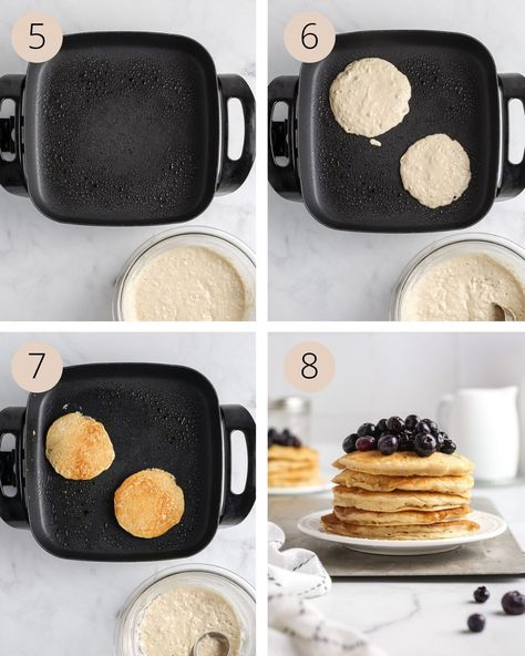 These vegan Bisquick pancakes without eggs are so easy to make in just one bowl. They have the best vanilla flavor and soft, fluffy texture. Serve them with fresh fruit, maple syrup, or dairy-free whipped cream for a delicious and healthy breakfast to start your day. You and your kids will love these pancakes, I'm sure of it! You might be wondering... can you really make Bisquick pancakes without eggs and milk? Yes! You totally can! And the best part is that it is super easy to do. Enjoy! Pancakes Without Eggs And Milk, Vegan Bisquick, Vegan Bisquick Pancakes, Pancakes Without Eggs, Bisquick Pancakes, Dairy Free Whipped Cream, Fluffy Texture, Vegan Pancakes, Vanilla Flavor