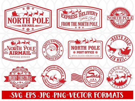 Mcdonalds Christmas, Free Christmas Printables Vintage, Merry Mail, Santa Stamp, Santa Mail, Santa Claus Svg, Santa Express, Christmas Mail, Santa Svg