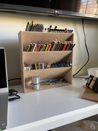 Pen Organizer : 7 Steps (with Pictures) - Instructables Diy Paint Brush Holder Storage Ideas, Pencil Stand Craft, Desk Organizer Shelf, Desk Organizing, Office Desk Organizer, Diy Marker, Pen Organizer, Diy Stationary, Diy Rangement