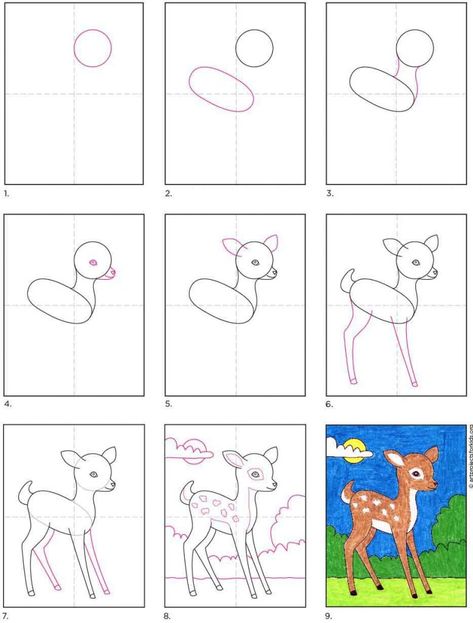 Easy How to Draw a Deer Tutorial and Deer Coloring Page Draw A Deer Step By Step, Draw Deer Easy, How To Draw A Fawn, Animals Step By Step Drawings, Dear Drawing Easy, Deer Easy Drawing, Deer Drawing Easy Step By Step, How To Draw A Deer Step By Step, How To Draw Animals For Kids