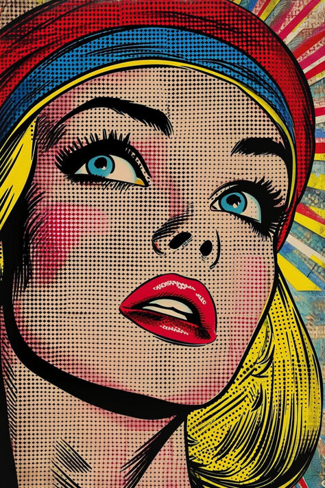 Roy Lichtenstein Pop Art Artworks, Vintage Pop Art Aesthetic, Comic Artstyle, Comic Book Style Art, Vintage Comic Art, Addition Art, Halftone Graphic, Roy Lichtenstein Pop Art, Lichtenstein Pop Art