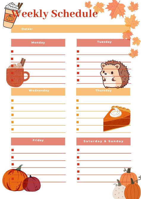 A cute, fall-themed weekly planner template for all your organizing needs! Fall Homeschool Themes, October Planner Layout, November Weekly Planner, October Monthly Planner, Pink Classroom, Fall Calendar, Autumn Planner, Fall Planner, Bullet Journal Ideas Templates