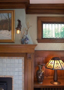 arts and crafts fireplace - Google Search Arts And Crafts Fireplace, Craftsman Interior Design, Craftsman Interiors, Craftsman Living Room, Craftsman Fireplace, Craftsman Home Interiors, Arts And Crafts Tile, Craftsman Decor, Traditional Family Room