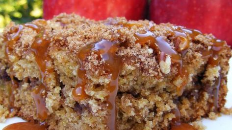 Apple butter and sour cream make this cake sweet and tangy. The cinnamon-pecan topping takes it over the top! Apple Butter Cake, Moist Cake Recipe, Apple Butter Recipe, Spice Cake Recipes, Pecan Cake, Cinnamon Recipes, Apple Cake Recipes, A Piece Of Cake, Köstliche Desserts