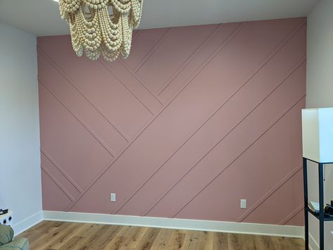 Rose Accent Wall Bedroom, Nursery With Textured Walls, Rose Pink Accent Wall, Pink Focal Wall, Pink Shiplap Wall Bedroom, Blush Wainscoting, Different Accent Wall Ideas, Accent Wall Beauty Room, Accent Wall For Beauty Room