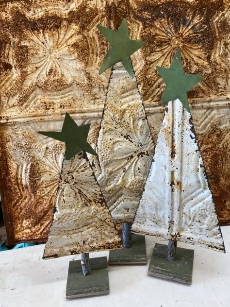 Metal Ceiling Tiles Repurposed, Tin Christmas Trees, Tin Ceiling Tile Christmas Tree, Ceiling Tin Christmas Trees, Dollar Tree Wall Tile Crafts, Dollar Tree Ceiling Tile Crafts, Dollar Tree Tile Christmas Tree, Dollar Tree Faux Tin Tile Crafts, Dollar Tree Tile Crafts