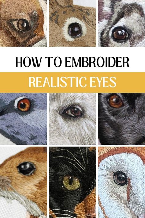 Whether you’re looking to embroider the eyes of a stuffed animal or an embroidery of a human eye, this comprehensive tutorial will show you how to embroider realistic looking eyes in no time. How To Embroider, Bird Embroidery Designs, Sulam Manik, Creative Embroidery Designs, Crewel Embroidery Tutorial, Eye Embroidery, Animals And Humans, Embroidered Birds, Embroidery Butterfly