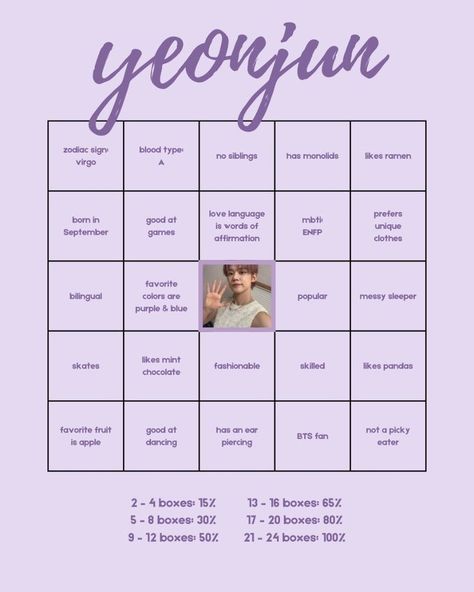 Txt Bingo, Bts Fans, Love Languages, Mbti, Bingo, Mini Albums, Zodiac Signs, Blue And Purple, Affirmations