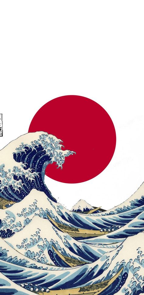 Japanese Wave, Flag Wallpaper, The Great Wave, Great Wave, Flag, Wallpapers, Sun