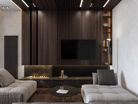 Luxurious Interior With Wood Slat Walls Design Camino, Tv Mounted, Tv Walls, Wood Slat Wall, Tv Panel, Tv Wall Design, Living Room Tv Wall, Tv Units, Interior Wall Design