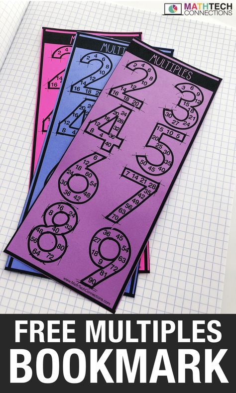 Use these free math bookmarks to review multiples. Students skip count to find the multiples of numbers 2-9. Glue inside a math notebook for reference. This math printable is a big help for students struggling with multiplication or division!  #GuidedMath #fourgrademath #4thGradeMath #MathCenters Skip Counting Bookmarks, Math Bookmarks Free Printable, 3rd Grade Math Help For Parents, 3rd Grade Math Tutoring Ideas, Multiples Posters Free, 3rd Grade Manipulatives, Multiplication Fast Facts, Math Independent Activities, 3rd Grade Math Manipulatives