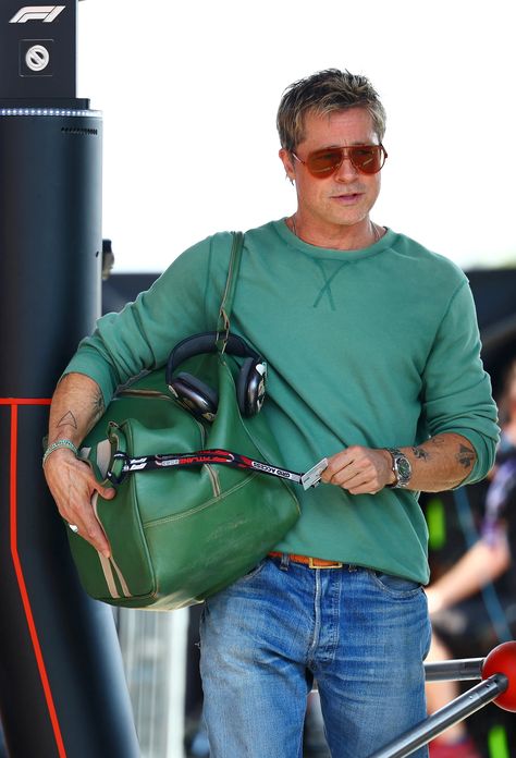 Brad Pitt Is Taking This Whole Racecar Driver Thing Seriously - InsideHook Verde Bottega, Brad Pitt News, Brad Pitt Daughter, Racecar Driver, Brad Pitt Photos, Hungarian Grand Prix, Break Ups, F1 Driver, Leather Weekender Bag