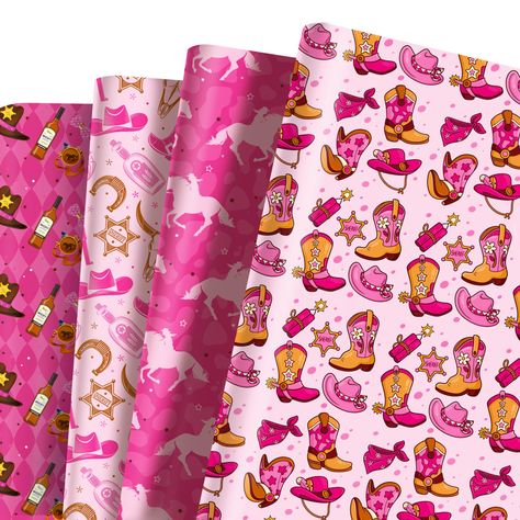 PRICES MAY VARY. 🎁 12 GIFT WRAP SHEETS: Large wrapping paper sheets, this set includes 4 models Western Cowgirl Cowboy Wrapping Paper, 3 for each. 12 folded sheets of 20’’x27’’ paper, one set will wrap several medium and small birthday gifts, quickly and easily. perfect for birthday presents for friends, scrapbooking or for decorating! 🎁EXQUISITE DESIGN: The exquisite Happy Western Cowgirl Cowboy Birthday Party wrapping paper will make your gift or box look more delicate, and let your relative Cowgirl Birthday Party Favors, Wild West Cowgirl, Cowgirl Disco, Birthday Party Diy, Small Birthday Gifts, Western Birthday Party, Cowboy Gifts, Pink Wrapping Paper, Cowboy Design