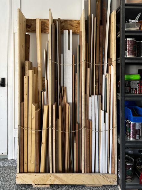 Easy DIY garage organizing ideas for scrap wood and storage that you can make in a day! Garage Hanging Storage, Picture Rail Molding, Diy Garage Storage Ideas, Garage Storage Inspiration, Diy Garage Storage Cabinets, Diy Cabinet Doors, Diy Cabinet, Diy Headboard Upholstered, Garage Organization Ideas