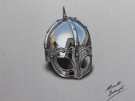 Chrome medieval helmet DRAWING by https://www.deviantart.com/marcellobarenghi on @DeviantArt Marcello Barenghi, Hyperrealistic Drawing, Helmet Drawing, Medieval Helmets, Hyper Realistic Paintings, Realistic Pencil Drawings, Viking Helmet, Cool Pencil Drawings, Still Life Drawing