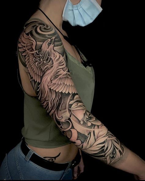 Pheonix Thigh Piece, Leg Phoenix Tattoos Women, Phoenix Leg Sleeve Tattoo, Pheonix Tattoo For Women Arm Sleeve, Upper Arm Phoenix Tattoos For Women, Pheonix Sleeve Tattoos For Women, Phoenix Half Sleeve Tattoo For Women, Phoenix Arm Sleeve Tattoo, Phoenix Tattoo Arm For Women