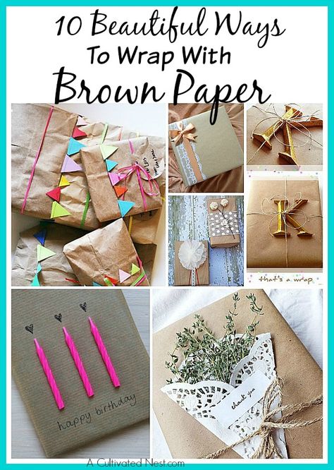 10 Beautiful Ways to Wrap A Present  With Inexpensiveness Brown Paper | Sometimes the prettiest things are the simplest things. Such is the case with brown wrapping paper!  All it needs is an extra element or two to look simply perfect. Brown Paper Wrapping Ideas, Wrapping Ideas Birthday, Paper Wrapping Ideas, Brown Wrapping Paper, Brown Paper Wrapping, Men's Gifts, Astuces Diy, Popular Gifts, Brown Paper Packages