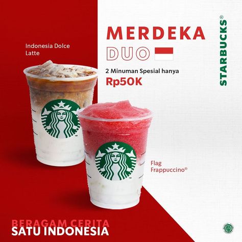 Starbucks Indonesia’s Instagram post: “Siap-siap menyambut Hari Kemerdekaan dengan menikmati beragam promo eksklusif dari Starbucks!  Mulai dari paket 2 minuman Merdeka…” Drink Instagram Post, Promo Design Poster, Promo Poster Design, Merdeka Poster, Poster Promo, Smoothie Menu, Japanese Restaurant Design, Starbucks Design, Product Post