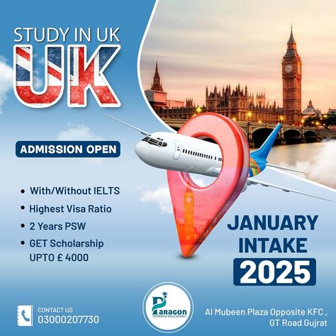 Step into your future with UK studies this January! Admissions open now, with options for students with or without IELTS. Benefit from our high visa success rate, a 2-year Post-Study Work Visa, and scholarships up to £4,000. Your path to global opportunities starts here—don’t wait! For Further Details kindly Contact or Visit Us: 📍1st Floor Al Mubeen Plaza Near Rescue 1122 Service Morh GT Road, Gujrat 📞+92 3000203761 , 0533724484 +92 3000207730 +92 333 1207008 +92 300 0207732 +92 333 1207009 +... Canada University, Uk Study Visa, Visa Canada, Uk Visa, Overseas Education, Success Rate, Study Abroad, Higher Education, University