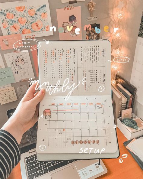 Monthly Bullet Journal Layout, Journal Things, Bullet Journal Ideas Templates, Creating A Bullet Journal, Journal Notes, Anime Journal, Bullet Journal Notes, Bullet Journal Paper, Bulletin Journal Ideas