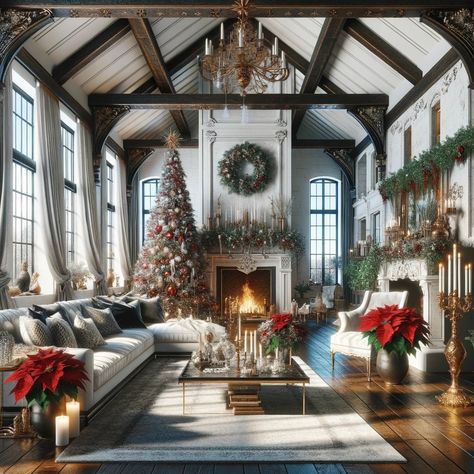 Christmas Farmhouse Interior Decoration Ideas: Embracing Rustic Charm with Festive Wall Art | Home Wall Art Decor Grand Farmhouse, Interior Decoration Ideas, Classic Wreath, Christmas Farmhouse, Red Ornaments, Farmhouse Living Room, Farmhouse Interior, Farmhouse Wall Art, Farmhouse Wall