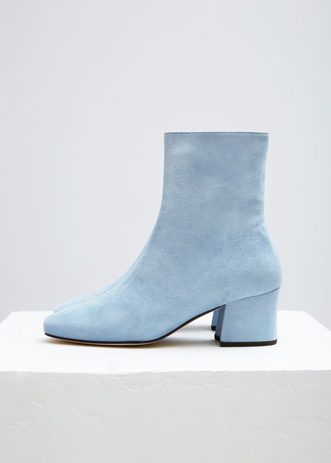 Dorateymur Baby Blue Suede Sybil Leek Boot Baby Blue Boots, Light Blue Boots, Blue Ankle Boots, Light Blue Shoes, Blue Suede Boots, Cute Ankle Boots, Low Ankle Boots, Classic Bride, Tan Ankle Boots