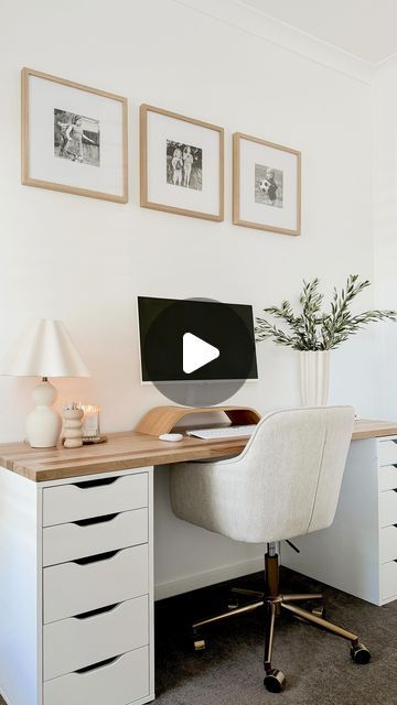 Kate Elise • Interiors & Lifestyle on Instagram: "Whenever I share my office space on my stories you guys always ask where my desk is from! So here are the details. It’s a super easy functional space using minimal effort and spend. Here is what you need:   2 Alex Drawers from @ikea_australia these also come in Black!  1 Timber panel from @bunnings mine is 1.8 long, and I gave it one coat of wood sealer to protect.  3 square frames from @kmartaus to add some height above a little shelf would look cute too!  Plus all the other bits and pieces you may use to make your workspace functional!   Enjoy!   #homeoffice #desk #ikeadesk #easyofficesolution #homeofficehack #interiorhack #ikeahack #bunningshack #workfromhome #officestyling #officeinspo" Ikea Alex Desk, Alex Desk, Alex Drawers, Ikea Australia, Ikea Alex Drawers, Alex Drawer, Little Shelf, Long Desk, Wood Sealer