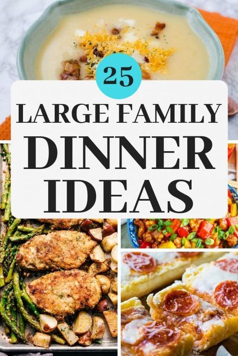 These large family dinner ideas will make cooking for a crowd easy! Meals with simple ingredients and easy directions so you can get it on the table (and devoured!) in no time! Large Family Dinner Ideas, Large Family Dinner, Ideas Para La Cena, Group Dinner, Big Family Meals, Big Family Dinner, Large Group Meals, Large Family Meals, Family Dinner Ideas