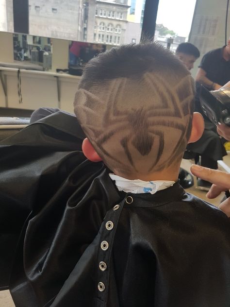 Spider-Man hair tattoos Spider Hair Design, Spider Man Haircut, Spider Haircut, Spiderman Haircut, Bald Boy Aesthetic, Boys Haircuts With Designs, Man Haircuts, Toddler Hairstyles Boy, Boys Haircut Styles