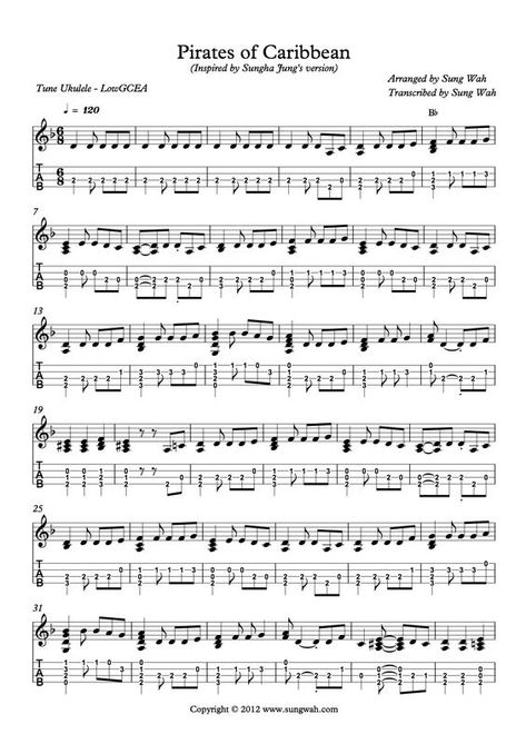 Pirates of the Caribbean (Theme Song) Ukulele Tabs Fingerpicking, Mandolin Songs, Ukulele Fingerpicking Songs, Ukulele Tabs Songs, Uke Chords, Ukulele Fingerpicking, Low G, Uke Tabs, Uke Songs