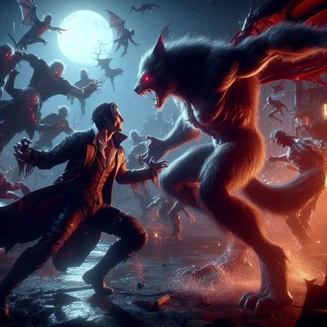 Werewolf Vs Vampire, Silmarillion Fanart, Horror Ideas, Vampire Face, Supernatural Creatures, Heart Of Darkness, Werewolf Aesthetic, Scary Wallpaper, Epic Battle