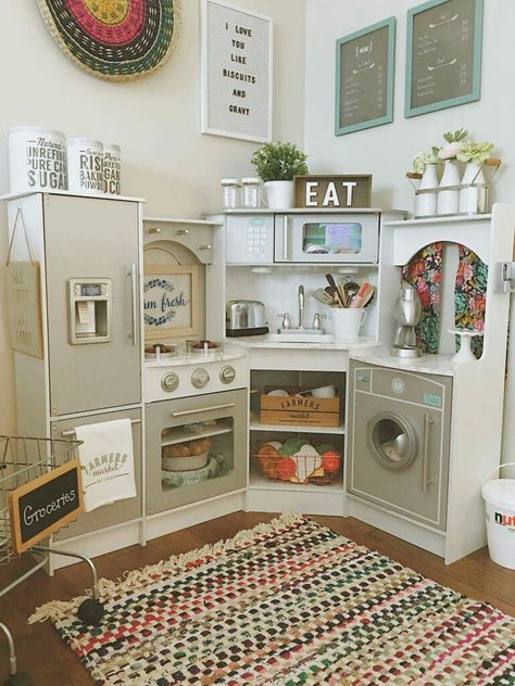 Cute play kitchen setup Kitchen Setup, Modern Remodel, Basement Playroom, Backyard Playhouse, Build A Playhouse, Girls Playroom, Kids Play Kitchen, Diy Play Kitchen, Basement Remodel