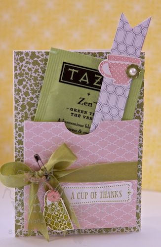 Tea Shoppe Stamp set.  Better look at the cute Tazo TEA poppin' out. Tea Bag Favors, Diy Tea Bags, Convention Gifts, Tea Diy, Pocket Cards, Get Well Cards, Gift Card Holder, Creative Cards, Tea Bag