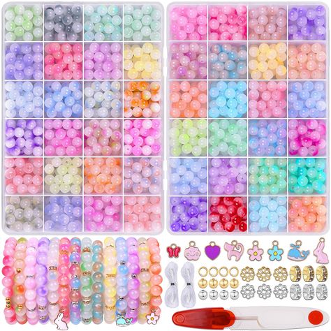 PRICES MAY VARY. 🎃Great Value Set: Wuollgess 8 mm beads for bracelets include more than 1200 pieces of 8mm glass beads with holes in 48 vivid colors,25 bracelet beads per color,190 pcs gold spacer beads, 190 pcs silver spacer beads, 8pcs charm pendants, 2pcs crystal elastic strings and scissors, enough quantity to meet your various needs of jewelry making or DIY craft. 🎄48 Colors Gradient Glass Bead Kit: This bracelet making kit glass beads includes 48 different colors 8 mm beads which can be Crystal Bracelet Making Kit, Bracelet Making Kit Beads, Bead Kits Jewelry Making, Colors Gradient, Glass Bead Crafts, Diy Kandi Bracelets, Bracelet Making Kit, Diy Kandi, Bead Crafts Diy