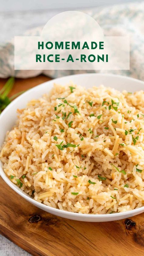 Homemade Rice a Roni Homemade Rice A Roni Recipes, Diy Rice A Roni Recipe, Homemade Chicken Rice A Roni, Rice A Roni Recipes, Homemade Rice A Roni, Starchy Sides, Rice Sides, Lentils Rice, Rice Dishes Easy