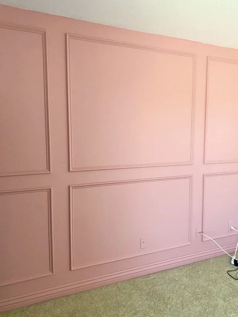 % How To Create an Easy Box Moulding Feature Wall | Designing Parkside Nursery With Pink Accent Wall, Pink Nursery Accent Wall, Accent Wall Girls Bedroom, Pink Accent Wall Bedroom, Accent Wall Nursery, Pink Accent Wall, Brownstone Townhouse, Wall Designing, Box Moulding