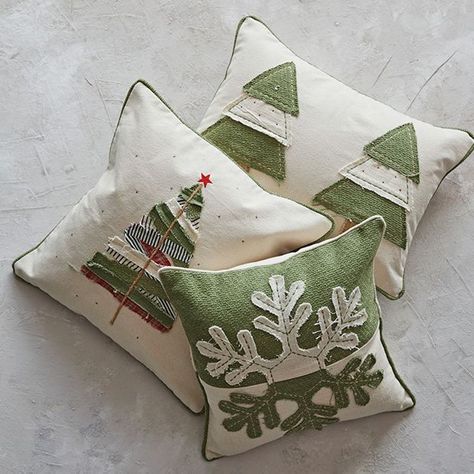 Appliqued Tree Christmas Accent Pillow | Antique Farmhouse Christmas Accent Pillows, Christmas Pillows Diy, Trees Fabric, Holiday Throw Pillow, Applique Pillows, Christmas Tree Pillow, Christmas Accents, Christmas Applique, Xmas Trees