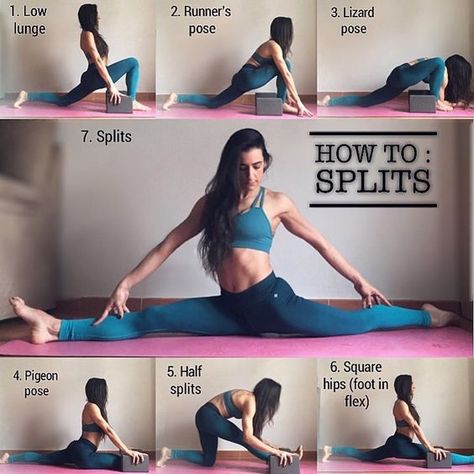 The full splits require hamstring and quad flexibility (among other things) while keeping the hips square. Save this for a short routine… Do Splits, Vinyasa Yoga Poses, Latihan Dada, Yoga Handstand, Yoga Kundalini, How To Do Splits, Latihan Yoga, Yoga Tutorial, Yoga Beginners